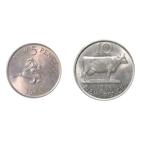 GUERNESEY, 5,10 New Pence 1968, KM# 29-24, UNC