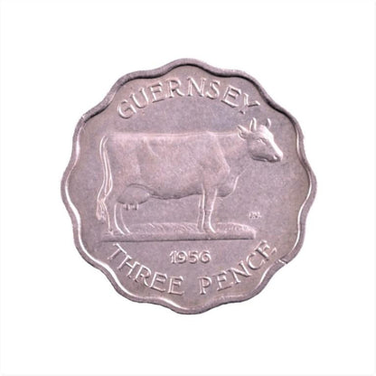 GUERNESEY, 3 Pence 1956, KM# 18, AU