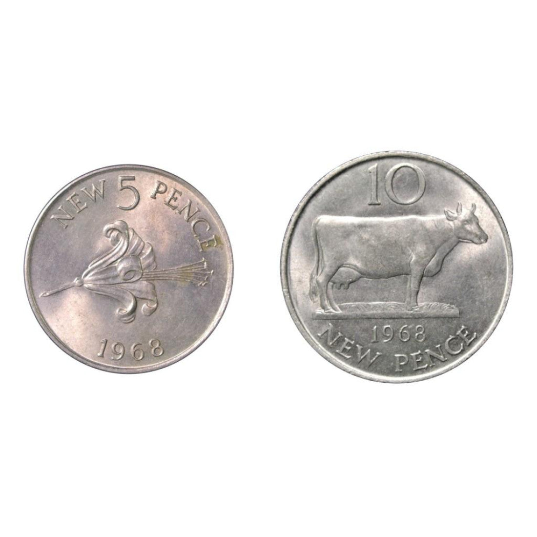 GUERNESEY, 5,10 New Pence 1968, KM# 29-24, UNC