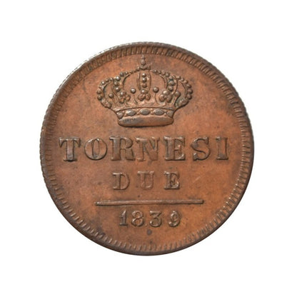 ITALIAN STATES - NAPLES & SICILY, 2 Tornezi 1839, AU
