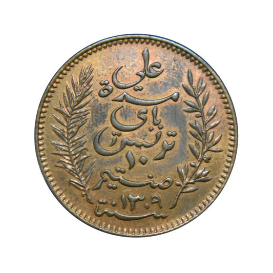 TUNISIA, 10 Centimes 1892 A (1309) UNC, km# 222